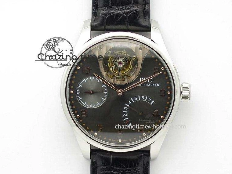 MIROTIME 0329 Portuguese Tourbillon Mystere SS TF Best Edition Black Dial on Black Croc Leather Strap Flexible 7383